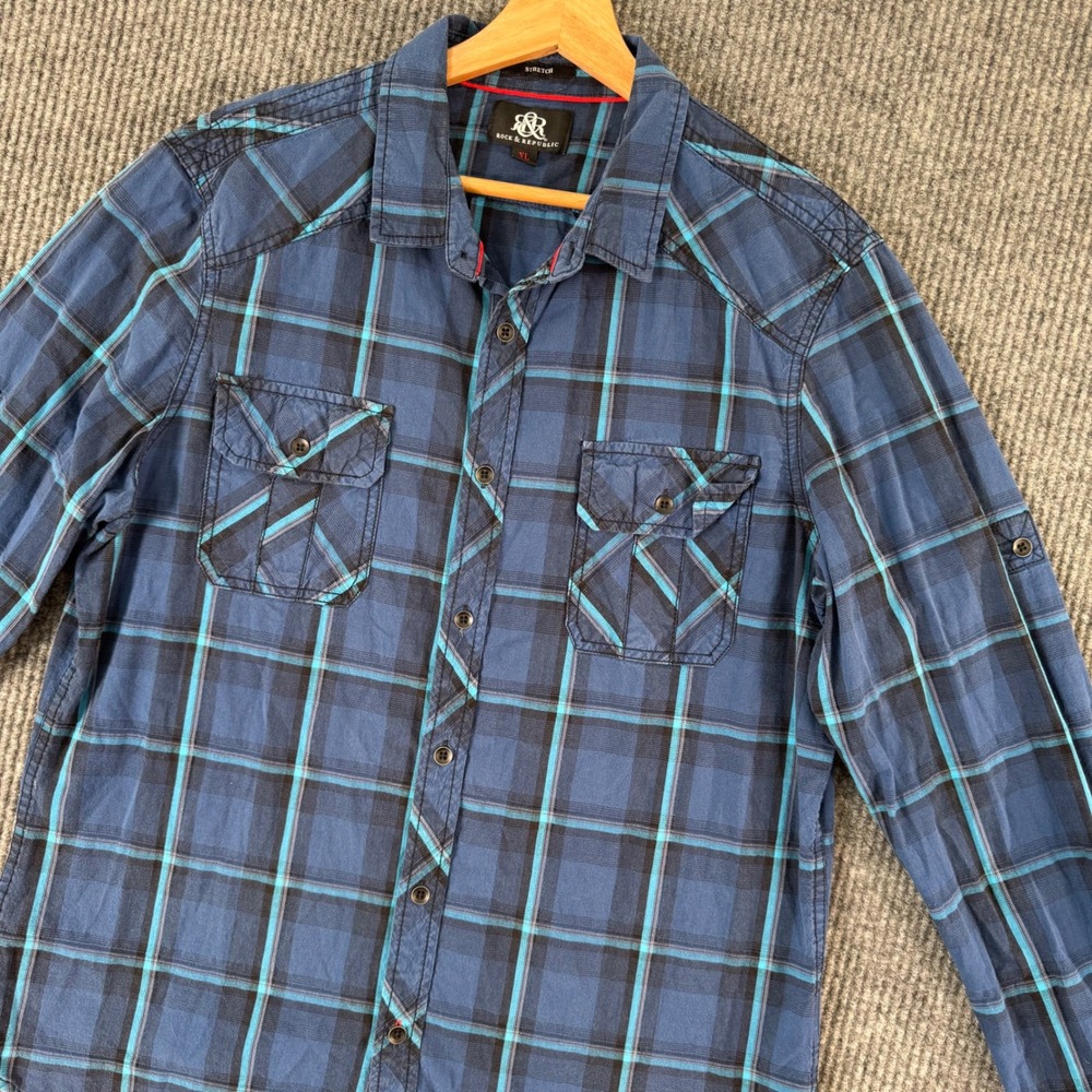 Rock Republic Men XL Plaid Button Up Shirt Long Sleeve 90s Y2K Streetwear Grunge